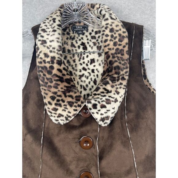 NWT Lisa International REVERSIBLE cheetah leopard & brown‎ vest, S, faux suede - Picture 13 of 16